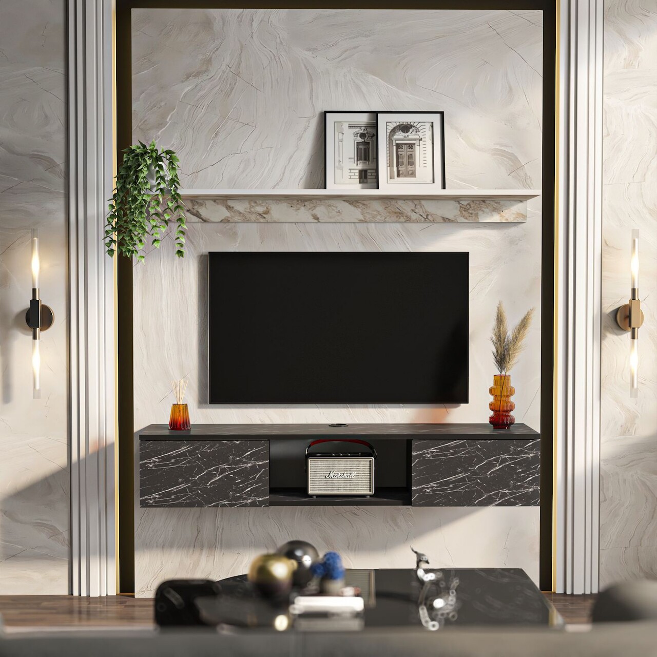 Comoda TV, Hanah Home, Elia, 140x25.6x32 cm, Efes / Alb - imagine 6